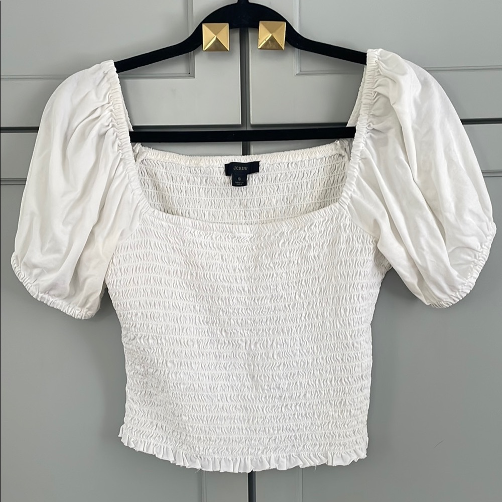 J Crew White Smocked Women's Top